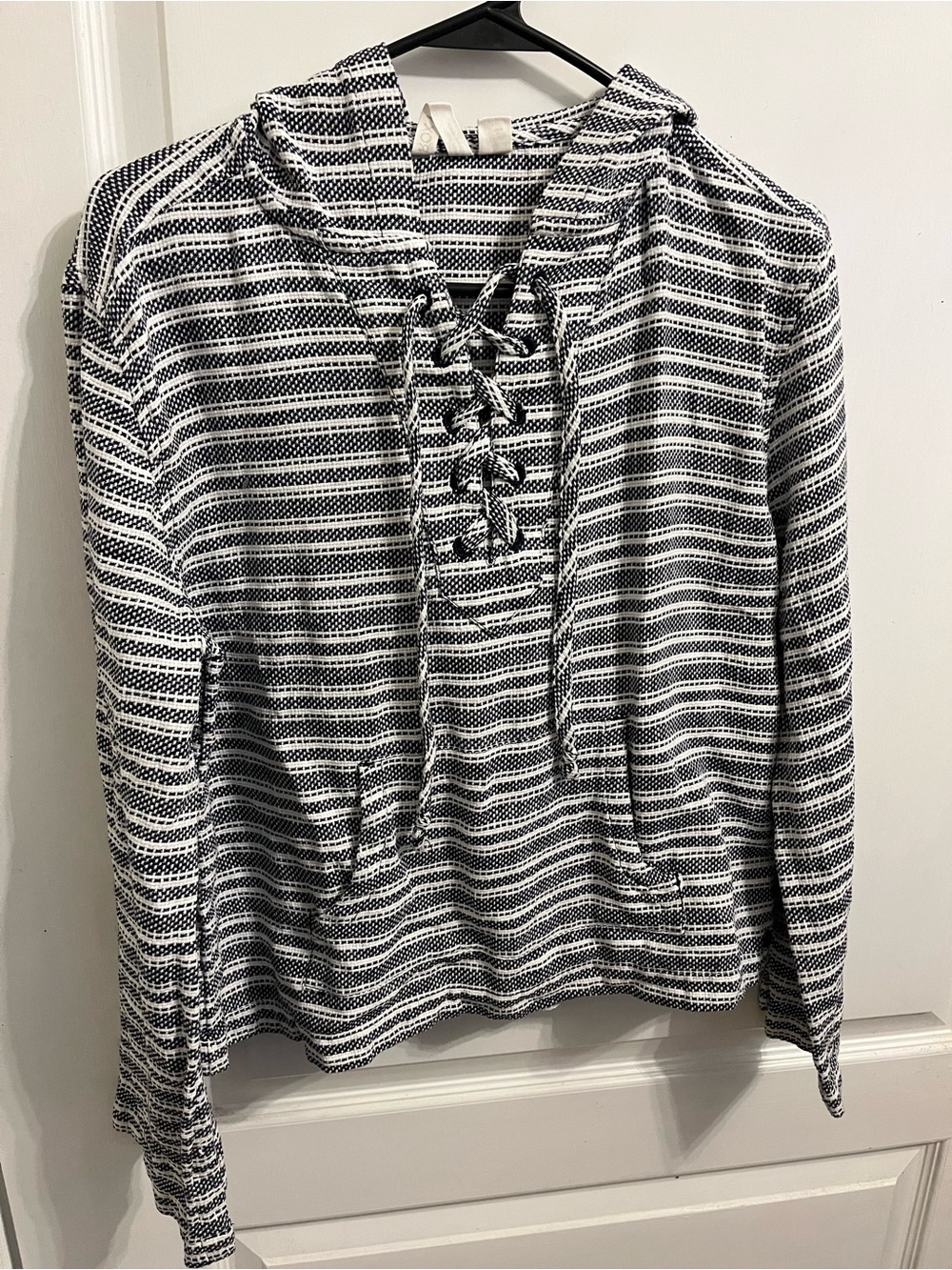 Roxy Black & White Striped Lace-Up Hooded Pullover